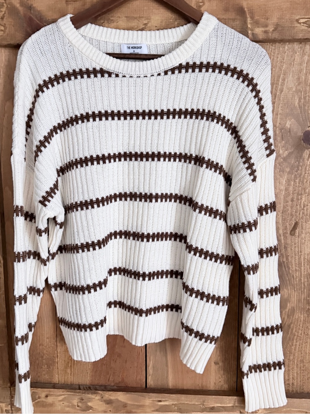 Workshop Republic Clothing Women's Cream and Brown Striped Knit Sweater